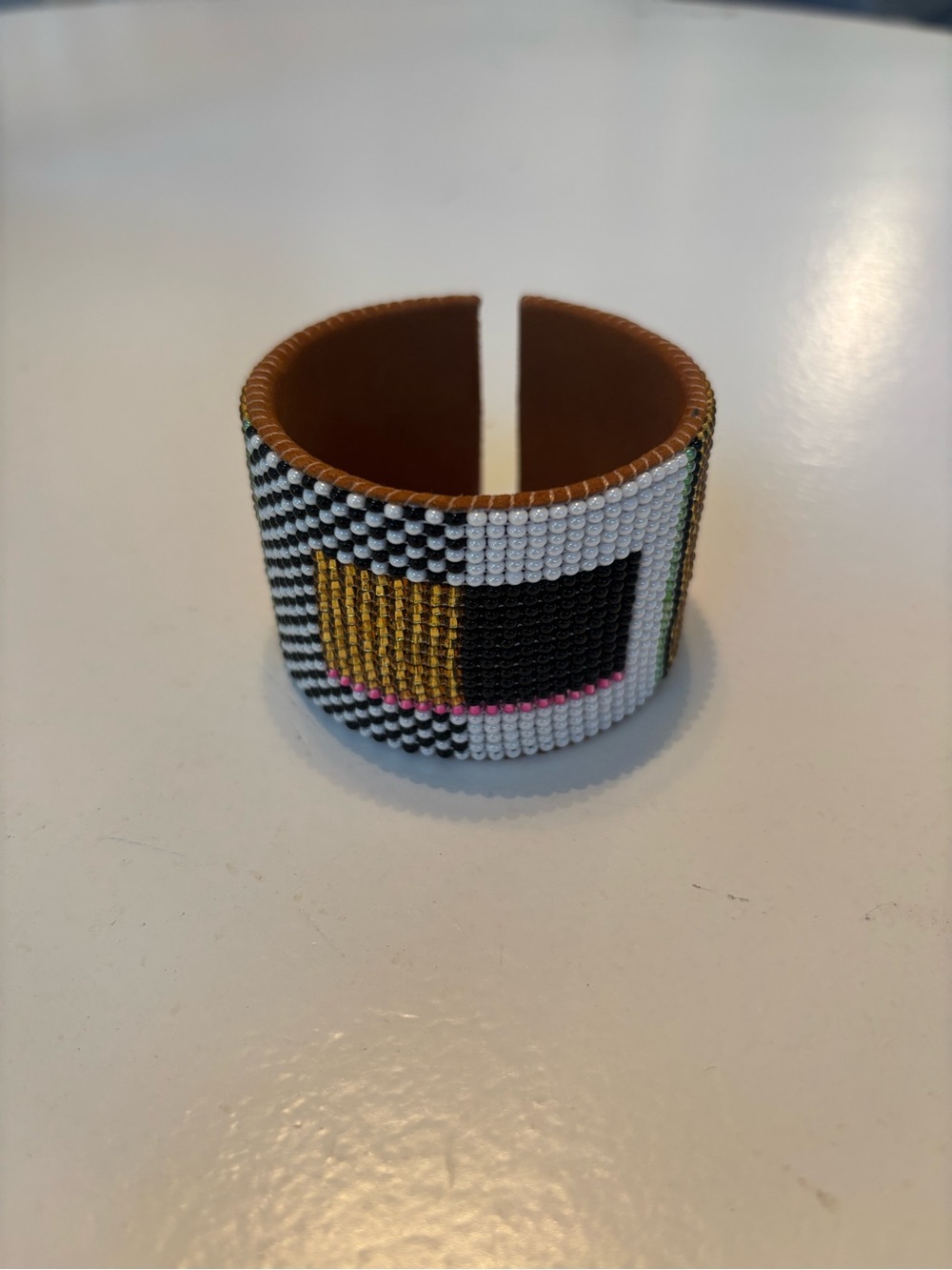 Noonday Collection Beaded Cuff Bracelet in Black, White, Gold & Pink